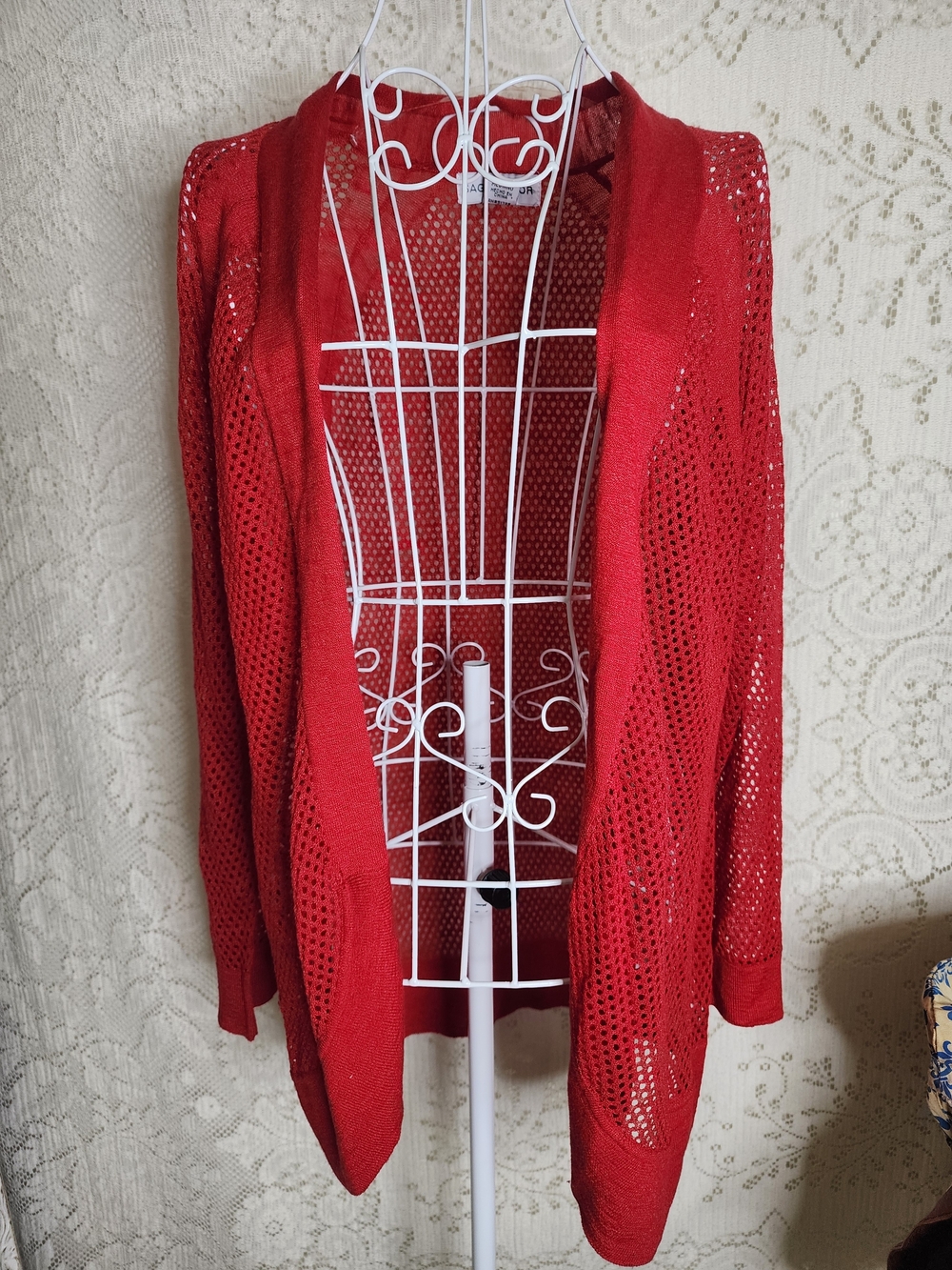 Sag Harbor Red Open-Weave Draped Cardigan